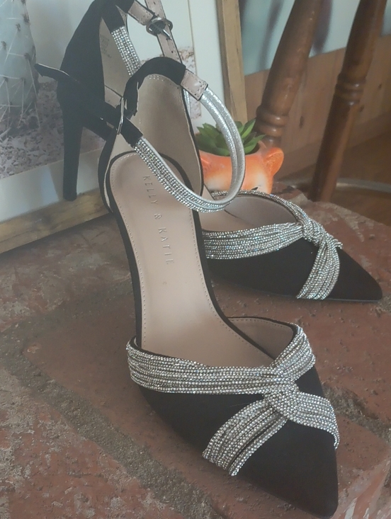Kelly & Katie Shoes - Kelly & Katie Black Pointed-Toe Heels with Silver Crystal Straps